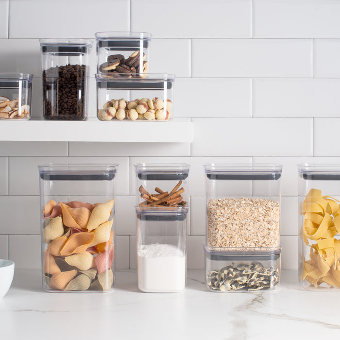 Organizadores Herméticos Block apilables para cocina, ideales para almacenar alimentos secos en recipientes transparentes con tapa
