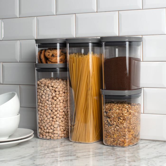 Organizadores Herméticos Block apilables para cocina, ideales para almacenar alimentos secos en recipientes transparentes con tapa
