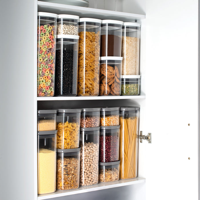Organizadores Herméticos Block apilables para cocina, ideales para almacenar alimentos secos en recipientes transparentes con tapa