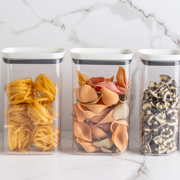 Organizadores Herméticos Block apilables para cocina, ideales para almacenar alimentos secos en recipientes transparentes con tapa