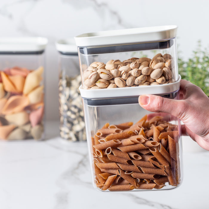 Organizadores Herméticos Block apilables para cocina, ideales para almacenar alimentos secos en recipientes transparentes con tapa