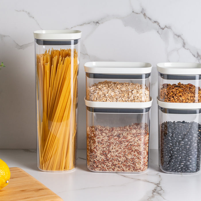 Organizadores Herméticos Block apilables para cocina, ideales para almacenar alimentos secos en recipientes transparentes con tapa