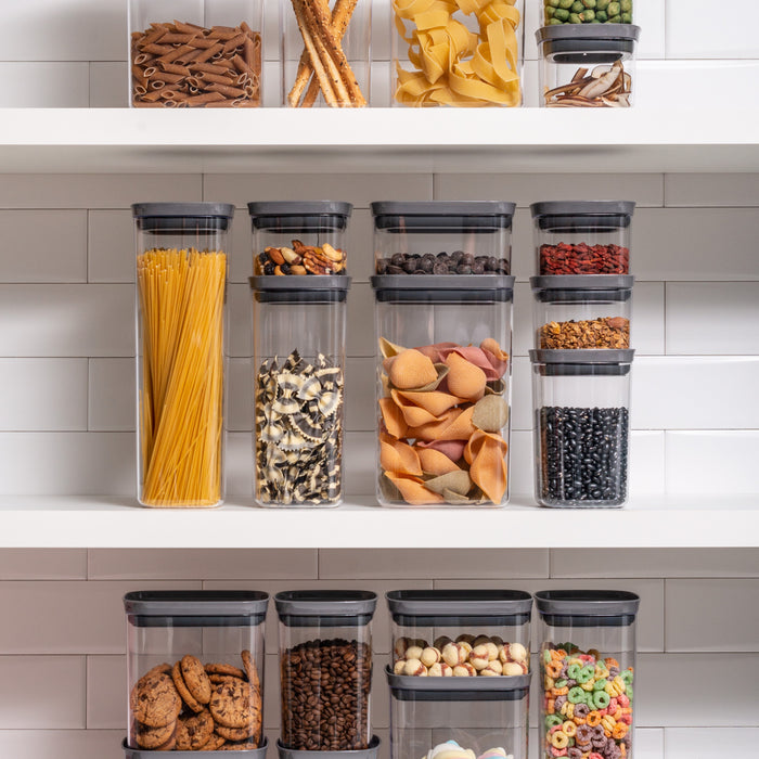 Organizadores Herméticos Block apilables para cocina, ideales para almacenar alimentos secos en recipientes transparentes con tapa