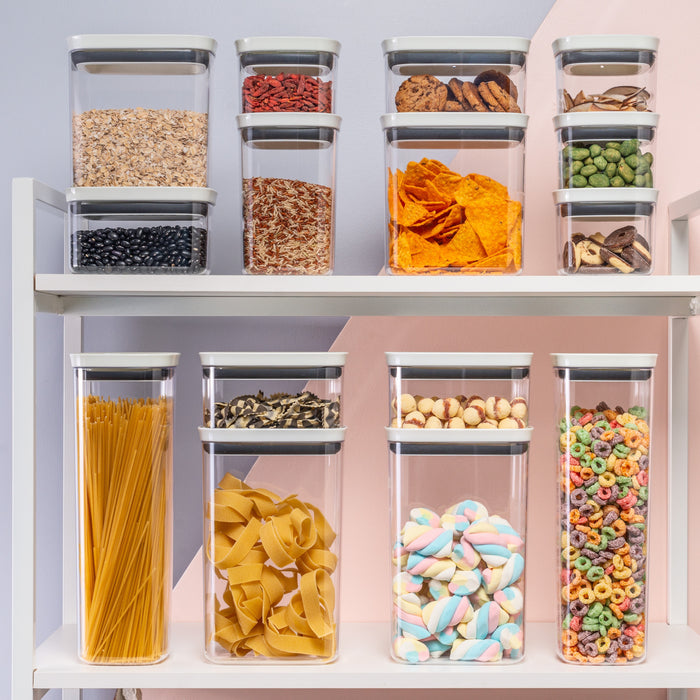 Organizadores Herméticos Block apilables para cocina, ideales para almacenar alimentos secos en recipientes transparentes con tapa
